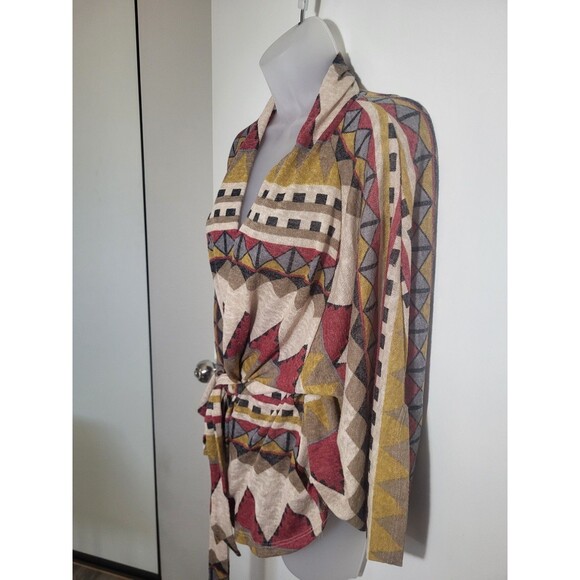 Freeway Aztec Western Boho Southwestern Sante Fe Belted Cape Cardigan L - Picture 11 of 11